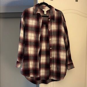 Women’s Plaid Shirt - Red, Navy Blue, and White